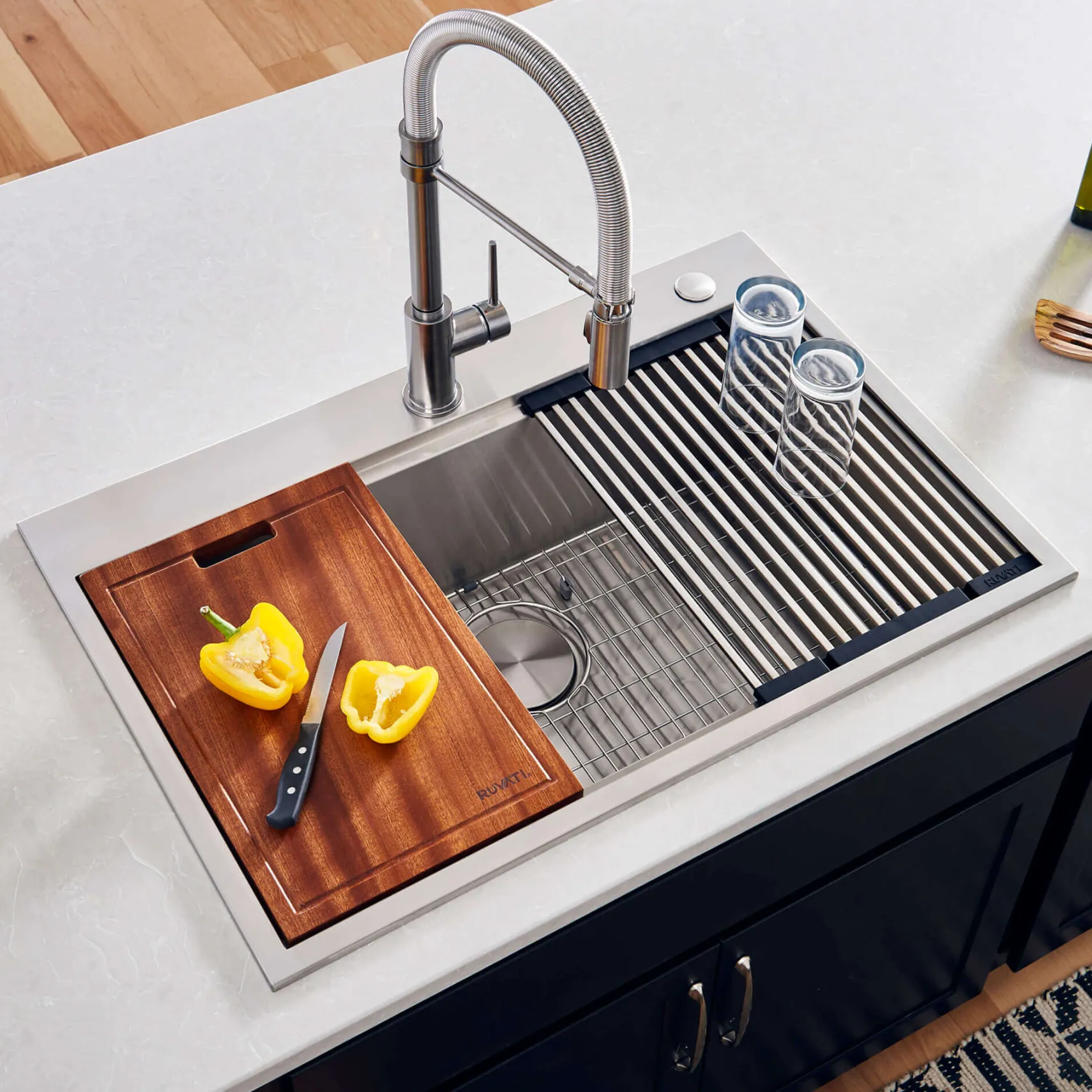 Ruvati Siena 33" Stainless Steel Workstation Kitchen Sink, 16 Gauge, Rounded Corners, RVH8003