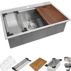 Ruvati Siena 33" Stainless Steel Workstation Kitchen Sink, 16 Gauge, Rounded Corners, RVH8003