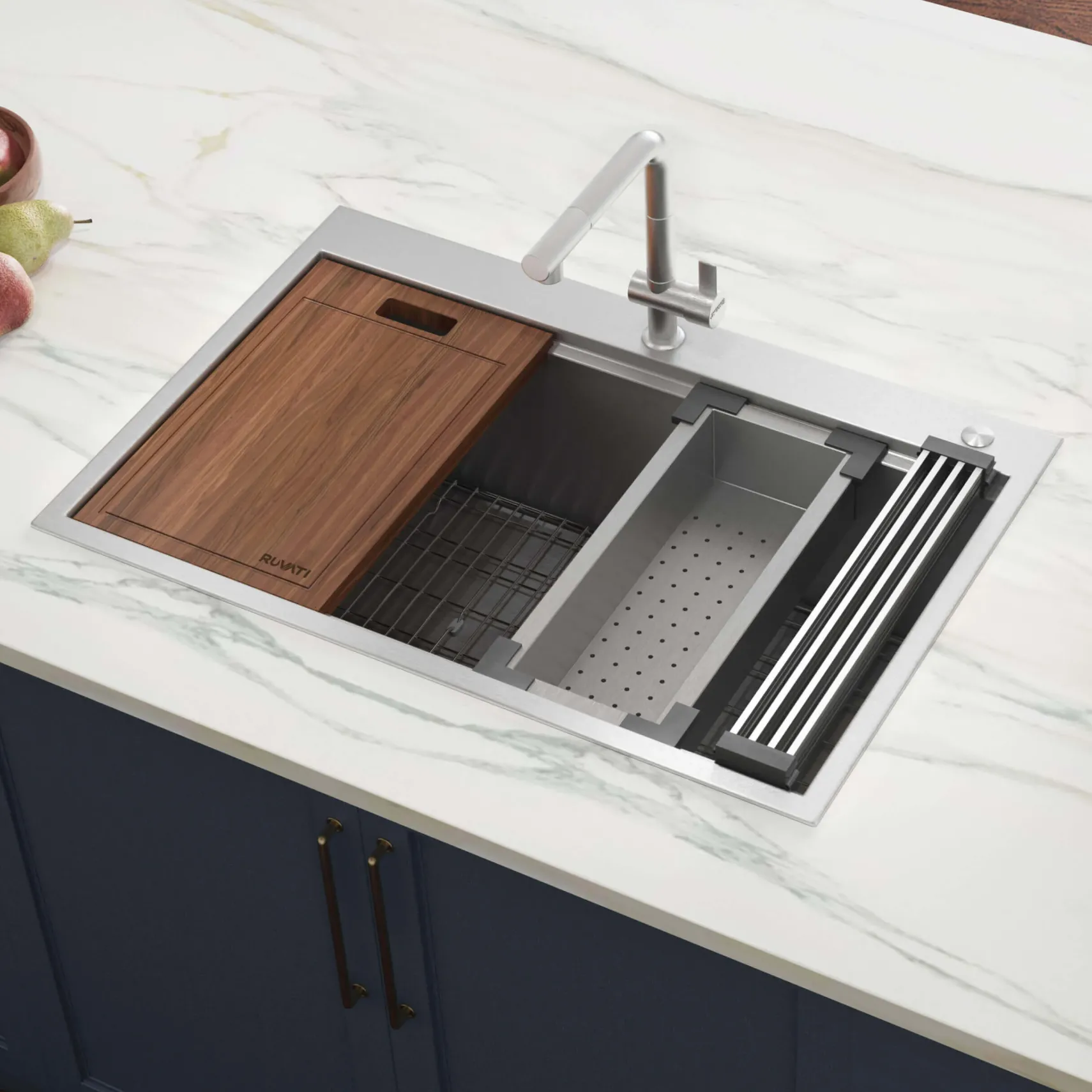 Ruvati Siena 33" Stainless Steel Workstation Kitchen Sink, 16 Gauge, Rounded Corners, RVH8003