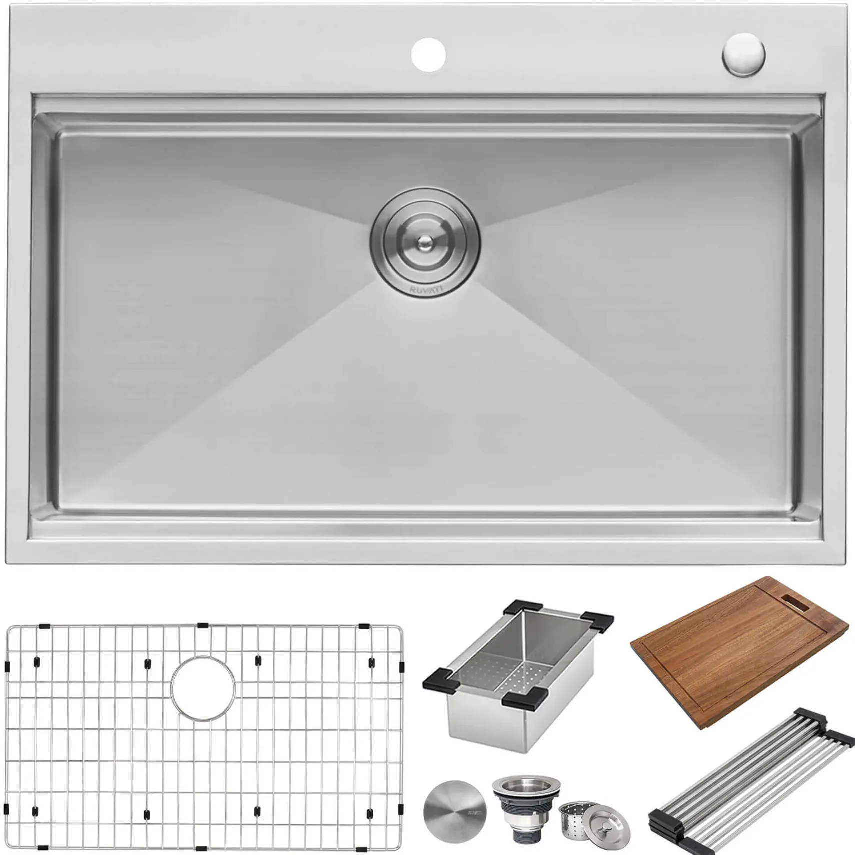 Ruvati Siena 33" Stainless Steel Workstation Kitchen Sink, 16 Gauge, Rounded Corners, RVH8003