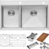 Ruvati Siena 33" Stainless Steel Workstation Kitchen Sink, 40/60 Double Bowl, 16 Gauge, Rounded Corners, RVH8036