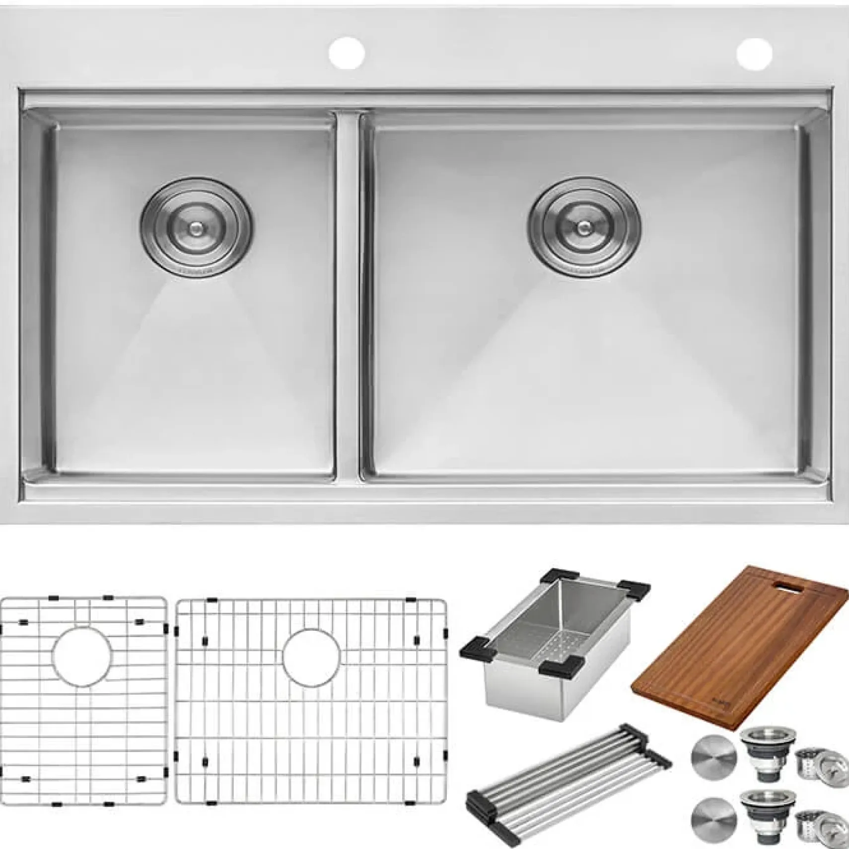 Ruvati Siena 33" Stainless Steel Workstation Kitchen Sink, 40/60 Double Bowl, 16 Gauge, Rounded Corners, RVH8036