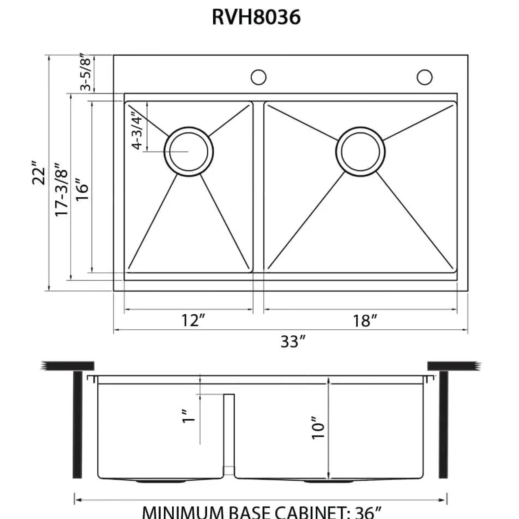 Ruvati Siena 33" Stainless Steel Workstation Kitchen Sink, 40/60 Double Bowl, 16 Gauge, Rounded Corners, RVH8036