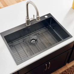 Ruvati Terraza 33" Drop-in Topmount Stainless Steel Kitchen Sink, Gunmetal Matte Black, 16 Gauge, RVH5005BL