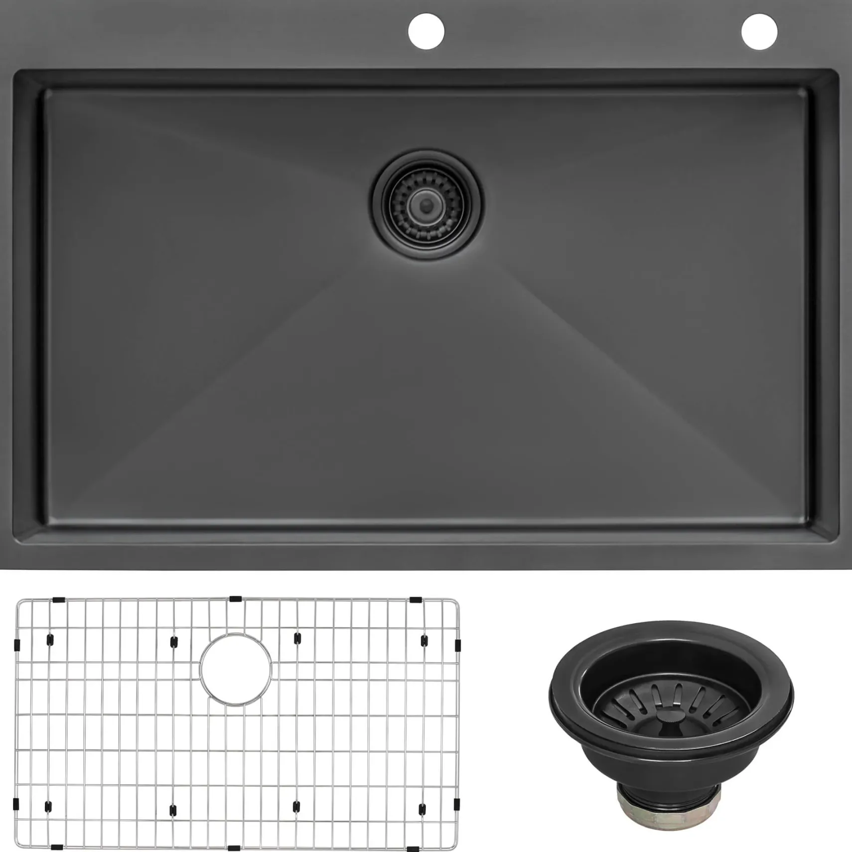 Ruvati Terraza 33" Drop-in Topmount Stainless Steel Kitchen Sink, Gunmetal Matte Black, 16 Gauge, RVH5005BL