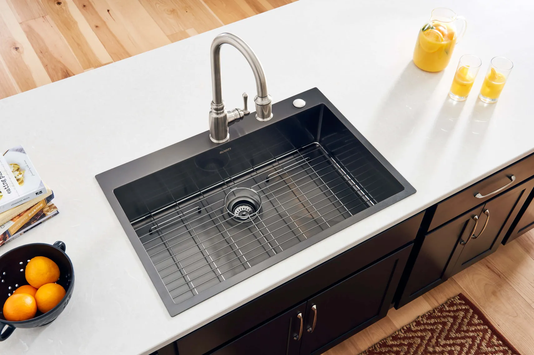 Ruvati Terraza 33" Drop-in Topmount Stainless Steel Kitchen Sink, Gunmetal Matte Black, 16 Gauge, RVH5005BL