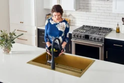 Ruvati Terraza 33" Drop-in Topmount Stainless Steel Kitchen Sink, Brass Tone Matte Gold, 16 Gauge, RVH5005GG