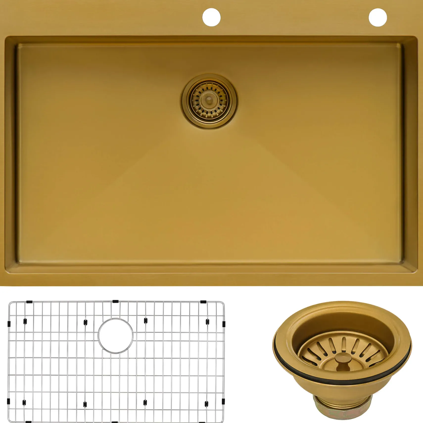 Ruvati Terraza 33" Drop-in Topmount Stainless Steel Kitchen Sink, Brass Tone Matte Gold, 16 Gauge, RVH5005GG