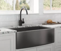 Ruvati Terraza 33" Stainless Steel Apron-front Farmhouse Sink, Gunmetal Matte Black, 16 Gauge, RVH9733BL