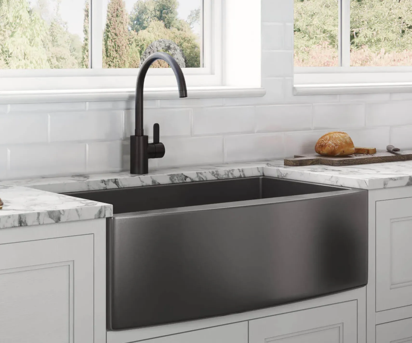 Ruvati Terraza 30" Stainless Steel Apron-front Farmhouse Sink, Gunmetal Matte Black, 16 Gauge, RVH9660BL