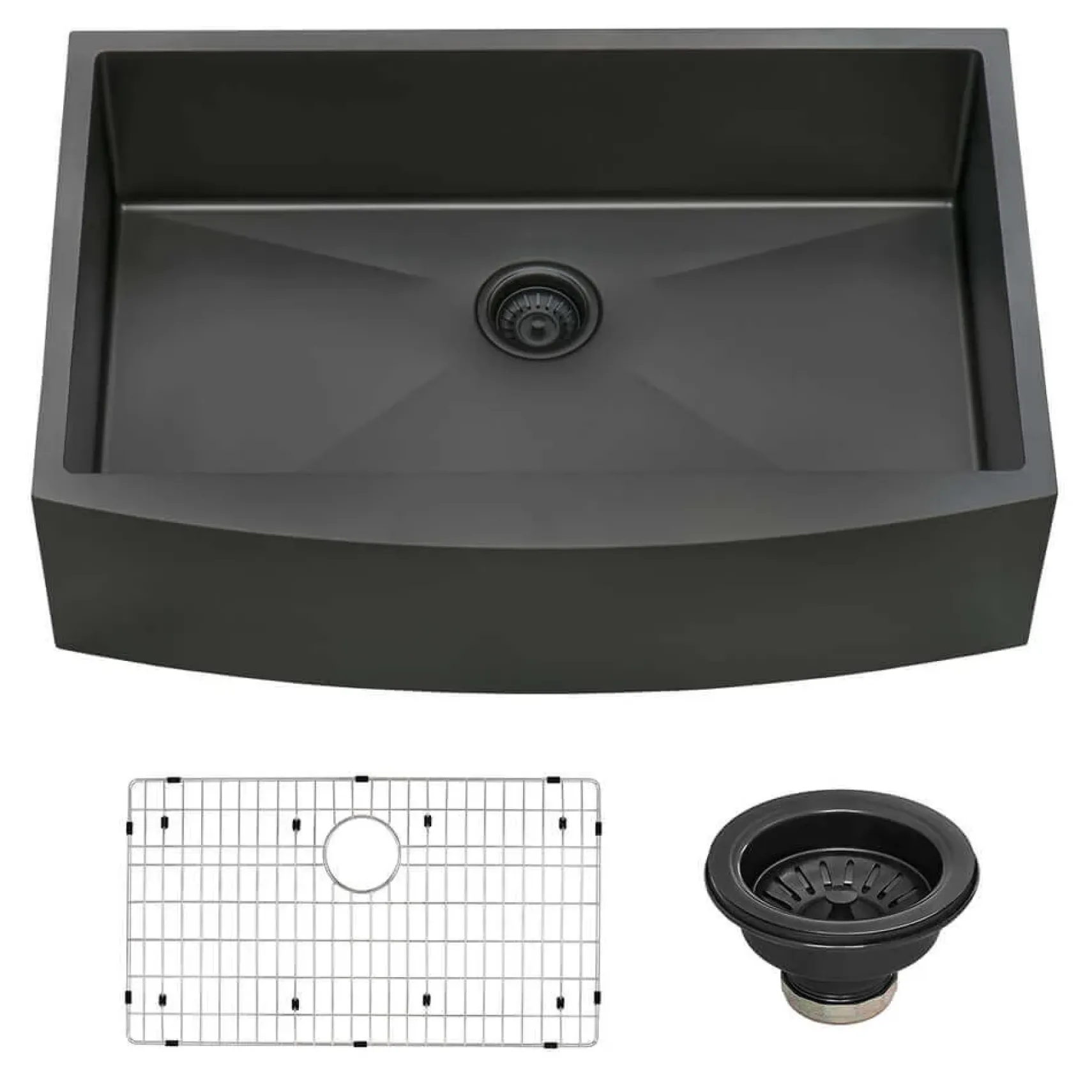 Ruvati Terraza 30" Stainless Steel Apron-front Farmhouse Sink, Gunmetal Matte Black, 16 Gauge, RVH9660BL