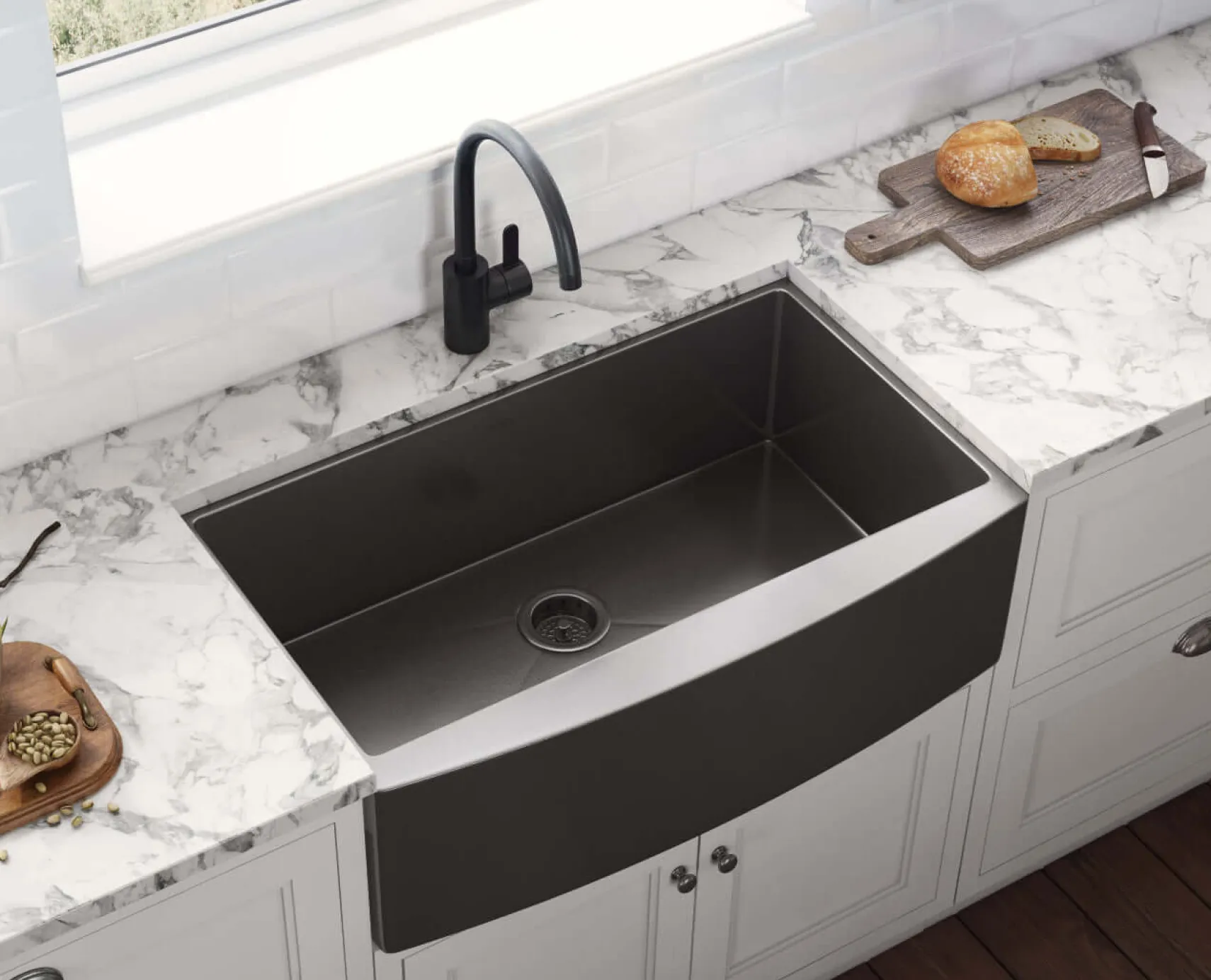 Ruvati Terraza 30" Stainless Steel Apron-front Farmhouse Sink, Gunmetal Matte Black, 16 Gauge, RVH9660BL