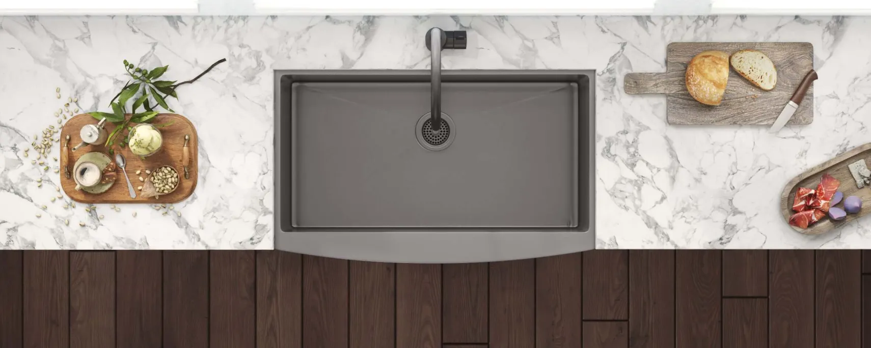 Ruvati Terraza 30" Stainless Steel Apron-front Farmhouse Sink, Gunmetal Matte Black, 16 Gauge, RVH9660BL