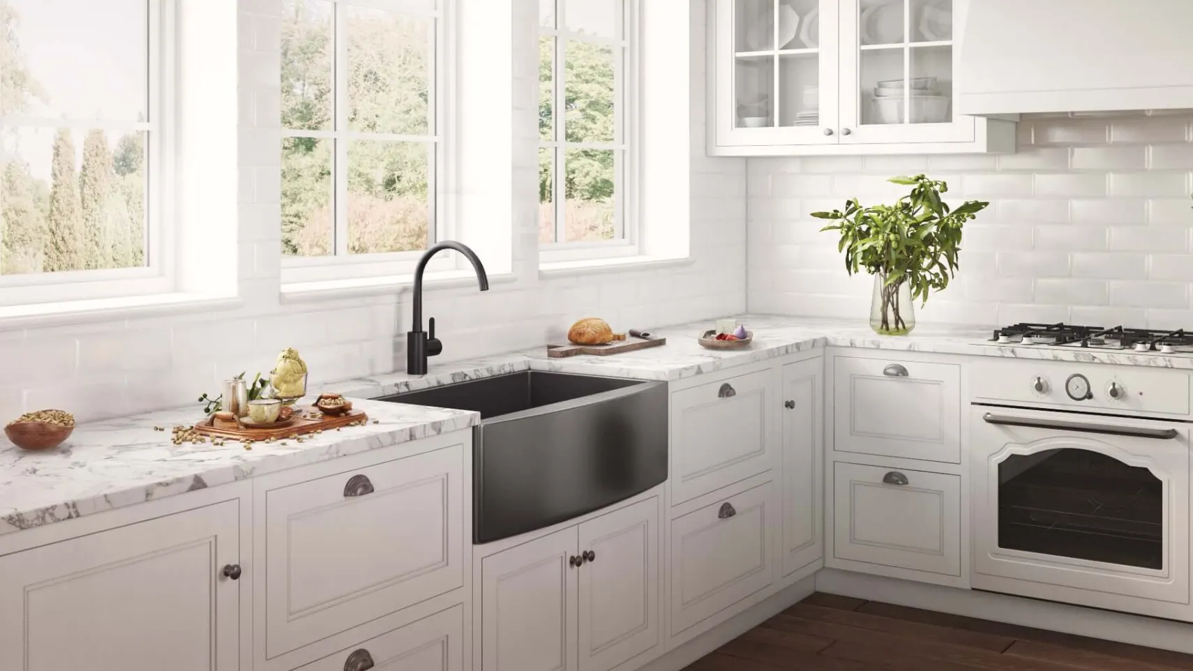 Ruvati Terraza 30" Stainless Steel Apron-front Farmhouse Sink, Gunmetal Matte Black, 16 Gauge, RVH9660BL