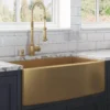 Ruvati Terraza 33" Stainless Steel Apron-front Farmhouse Sink, Brass Tone Matte Gold, 16 Gauge, RVH9733GG