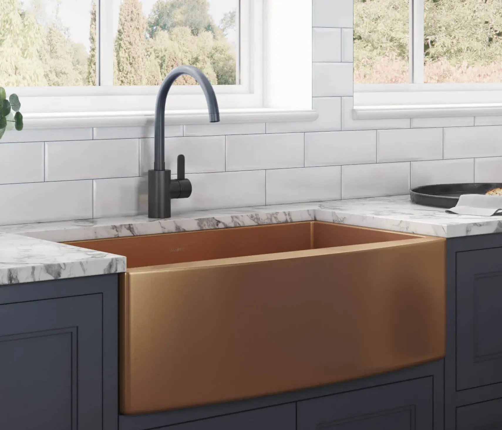 Ruvati Terraza 30" Stainless Steel Apron-front Farmhouse Sink, Copper Tone Matte Bronze, 16 Gauge, RVH9660CP