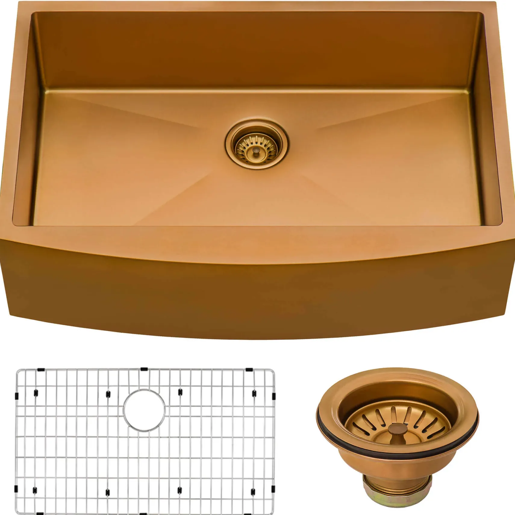 Ruvati Terraza 30" Stainless Steel Apron-front Farmhouse Sink, Copper Tone Matte Bronze, 16 Gauge, RVH9660CP