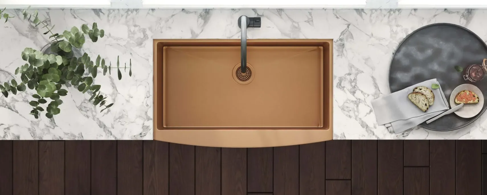 Ruvati Terraza 30" Stainless Steel Apron-front Farmhouse Sink, Copper Tone Matte Bronze, 16 Gauge, RVH9660CP