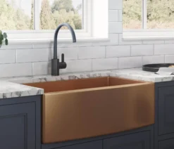Ruvati Terraza 33" Stainless Steel Apron-front Farmhouse Sink, Copper Tone Matte Bronze, 16 Gauge, RVH9733CP