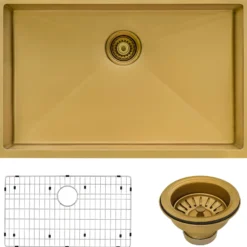 Ruvati Terraza 33" Undermount Stainless Steel Kitchen Sink, Brass Tone Matte Gold, 16 Gauge, RVH6433GG
