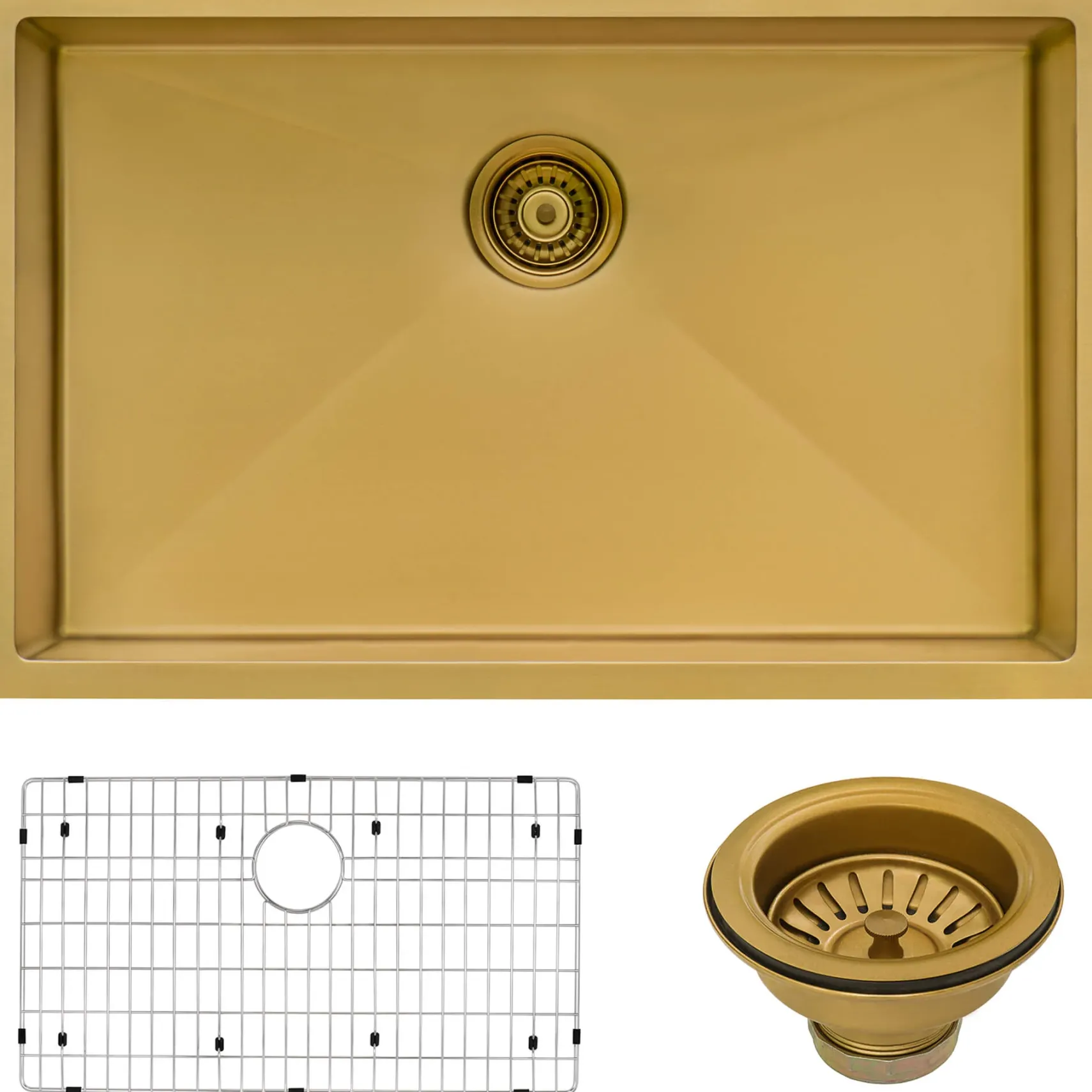 Ruvati Terraza 33" Undermount Stainless Steel Kitchen Sink, Brass Tone Matte Gold, 16 Gauge, RVH6433GG