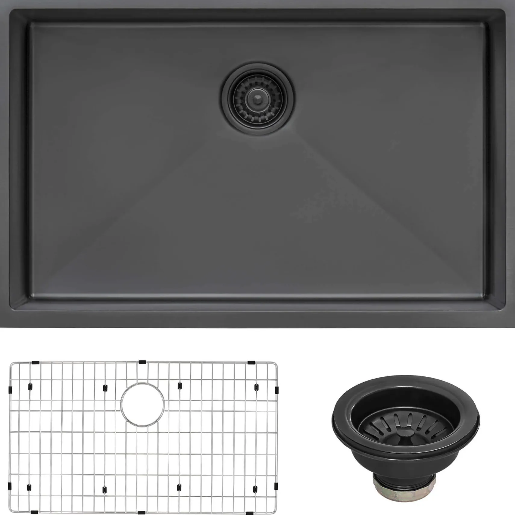 Ruvati Terraza 27" Undermount Stainless Steel Kitchen Sink, Gunmetal Matte Black, 16 Gauge, RVH6127BL