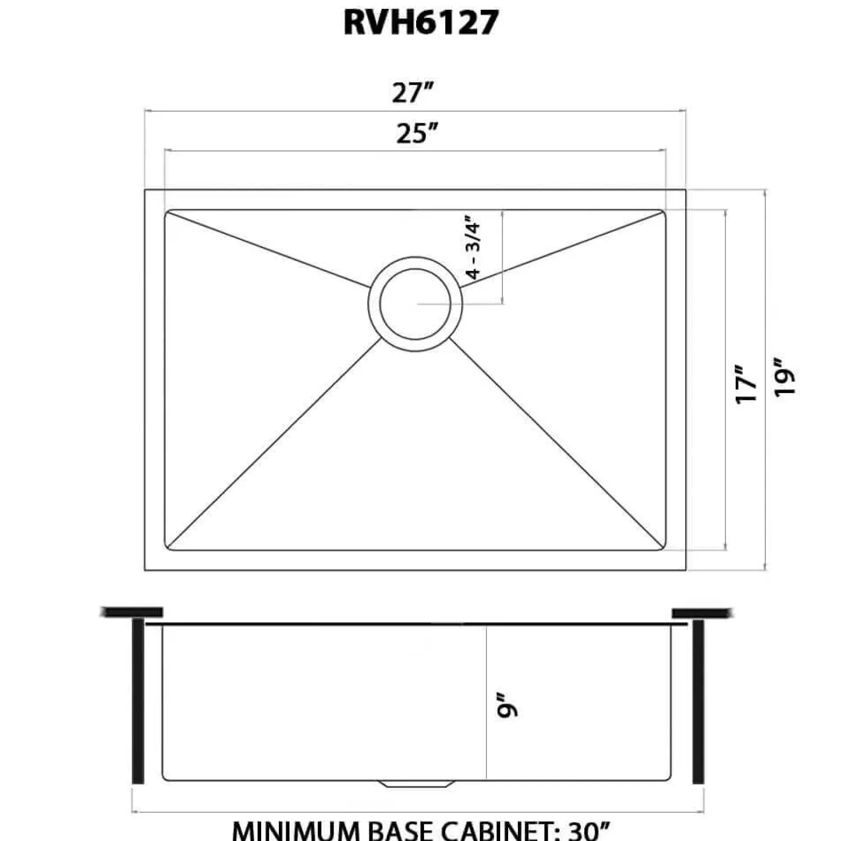 Ruvati Terraza 27" Undermount Stainless Steel Kitchen Sink, Gunmetal Matte Black, 16 Gauge, RVH6127BL