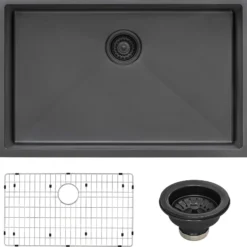 Ruvati Terraza 33" Undermount Stainless Steel Kitchen Sink, Gunmetal Matte Black, 16 Gauge, RVH6433BL