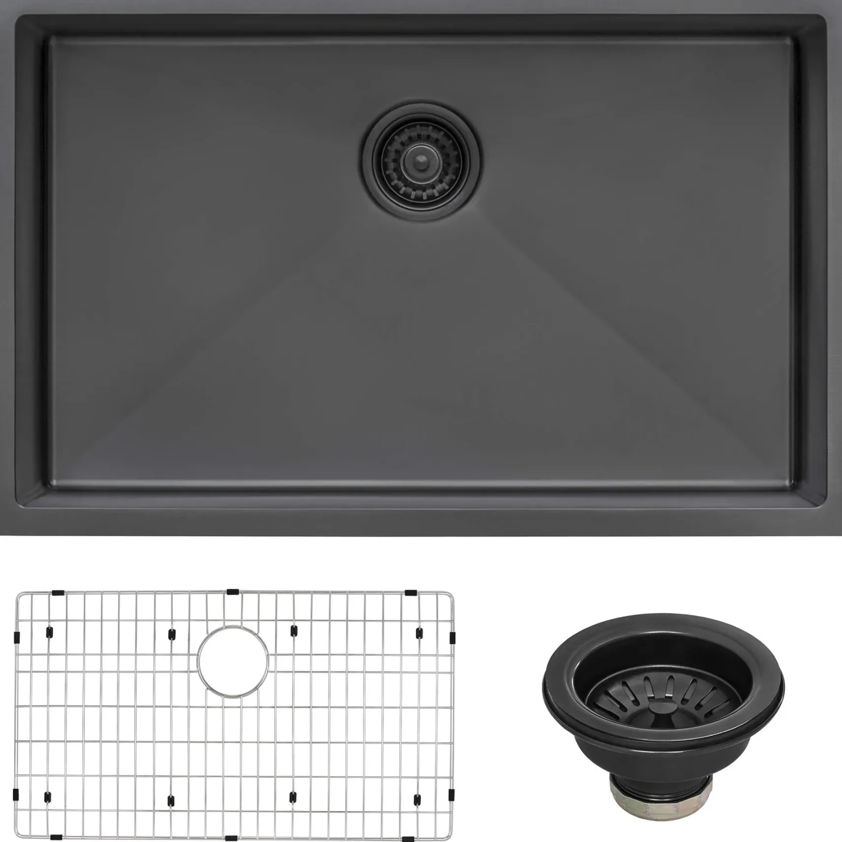 Ruvati Terraza 33" Undermount Stainless Steel Kitchen Sink, Gunmetal Matte Black, 16 Gauge, RVH6433BL
