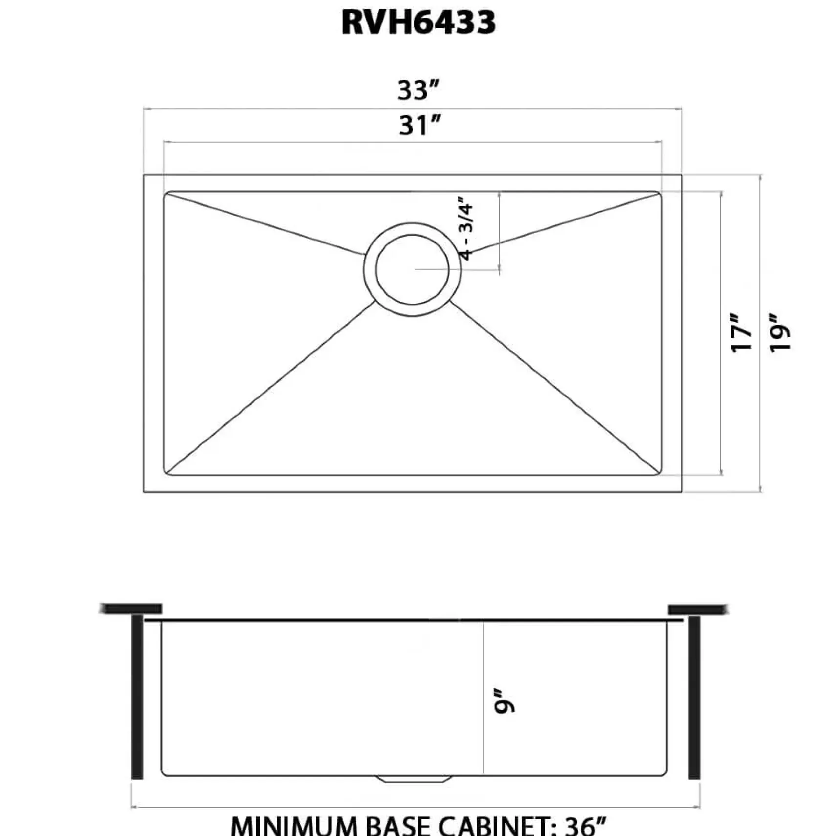 Ruvati Terraza 33" Undermount Stainless Steel Kitchen Sink, Gunmetal Matte Black, 16 Gauge, RVH6433BL