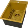 Ruvati Terraza 15 x 20 inch Polished Brass Matte Gold Stainless Steel Drop-in Topmount Bar Prep Sink Single Bowl, 16, Matte Gold Satin Brass, RVH8110GG