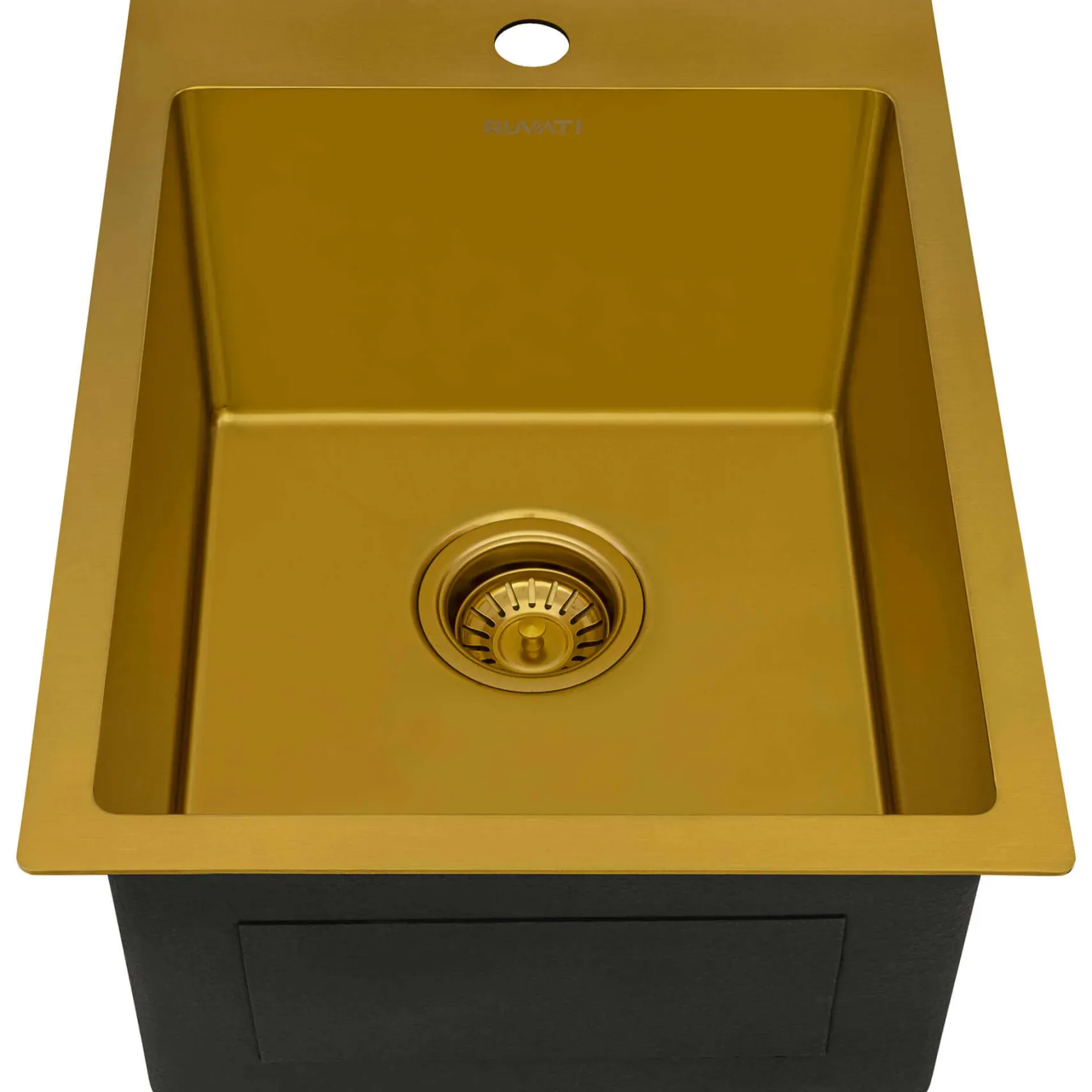 Ruvati Terraza 15 x 20 inch Polished Brass Matte Gold Stainless Steel Drop-in Topmount Bar Prep Sink Single Bowl, 16, Matte Gold Satin Brass, RVH8110GG