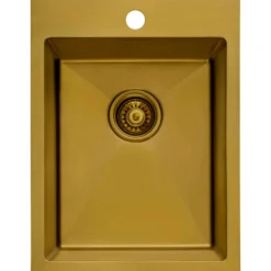 Ruvati Terraza 15 x 20 inch Polished Brass Matte Gold Stainless Steel Drop-in Topmount Bar Prep Sink Single Bowl, 16, Matte Gold Satin Brass, RVH8110GG