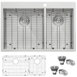 Ruvati Tirana 33" Drop In Stainless Steel Kitchen Sink, 60/40 Double Bowl, 16 Gauge, Zero Radius, RVH8050