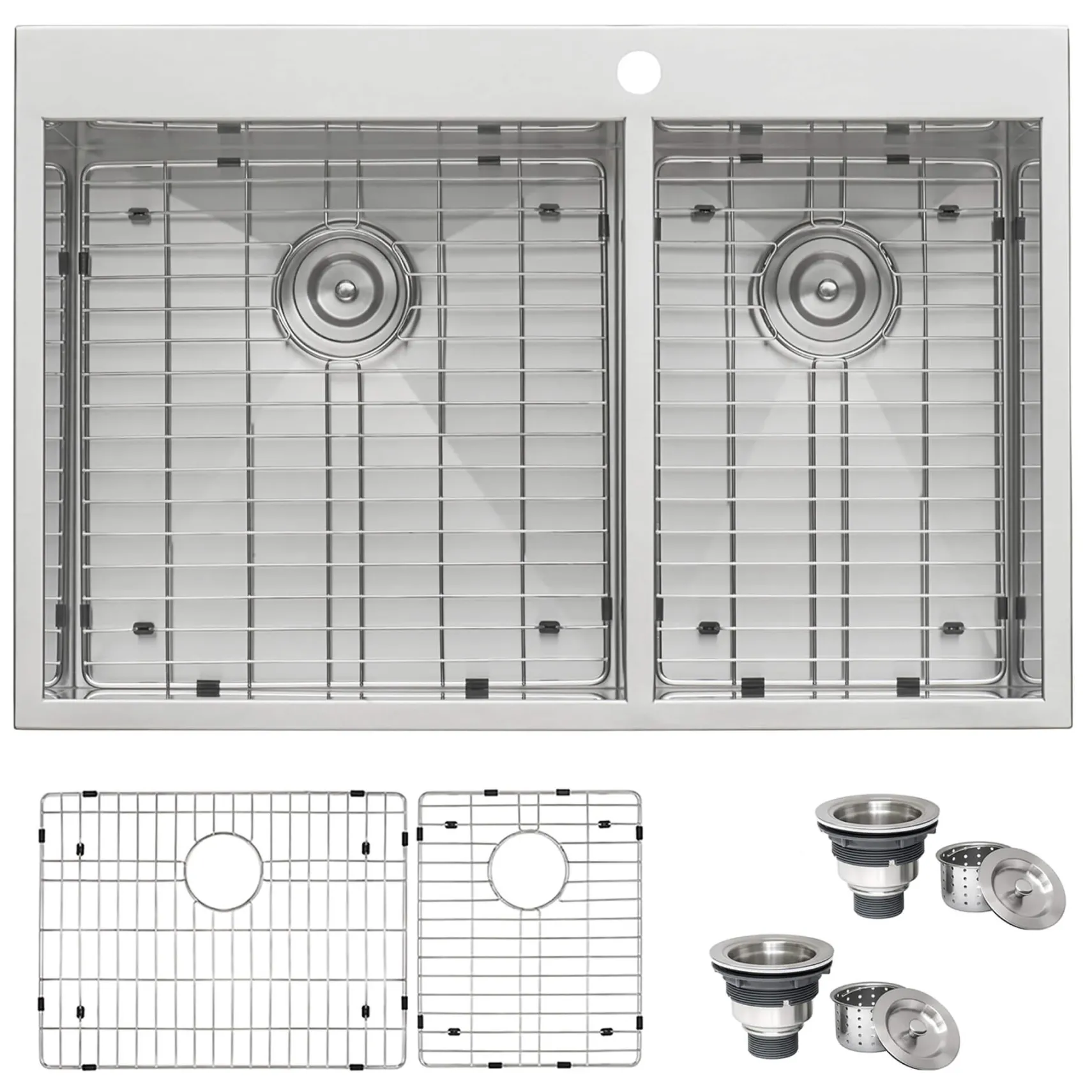 Ruvati Tirana 33" Drop In Stainless Steel Kitchen Sink, 60/40 Double Bowl, 16 Gauge, Zero Radius, RVH8050