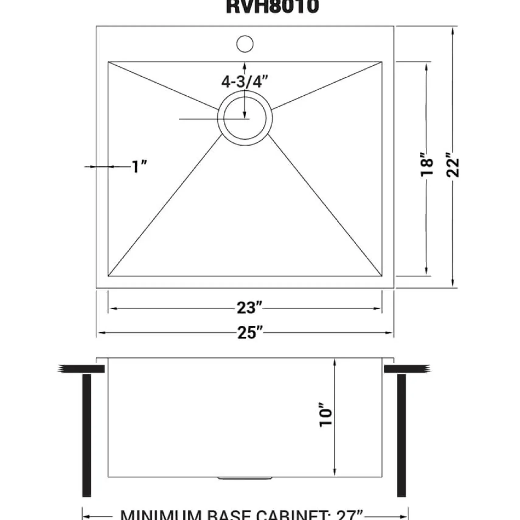 Ruvati Tirana 25" Drop-in Topmount Stainless Steel Kitchen Sink, 16 Gauge, RVH8010