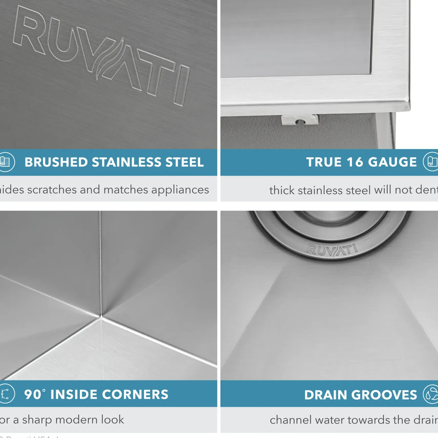 Ruvati Tirana 25" Drop-in Topmount Stainless Steel Kitchen Sink, 16 Gauge, RVH8010