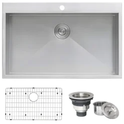 Ruvati Tirana 33" Drop-in Topmount Stainless Steel Kitchen Sink, 16 Gauge, Zero Radius, RVH8000
