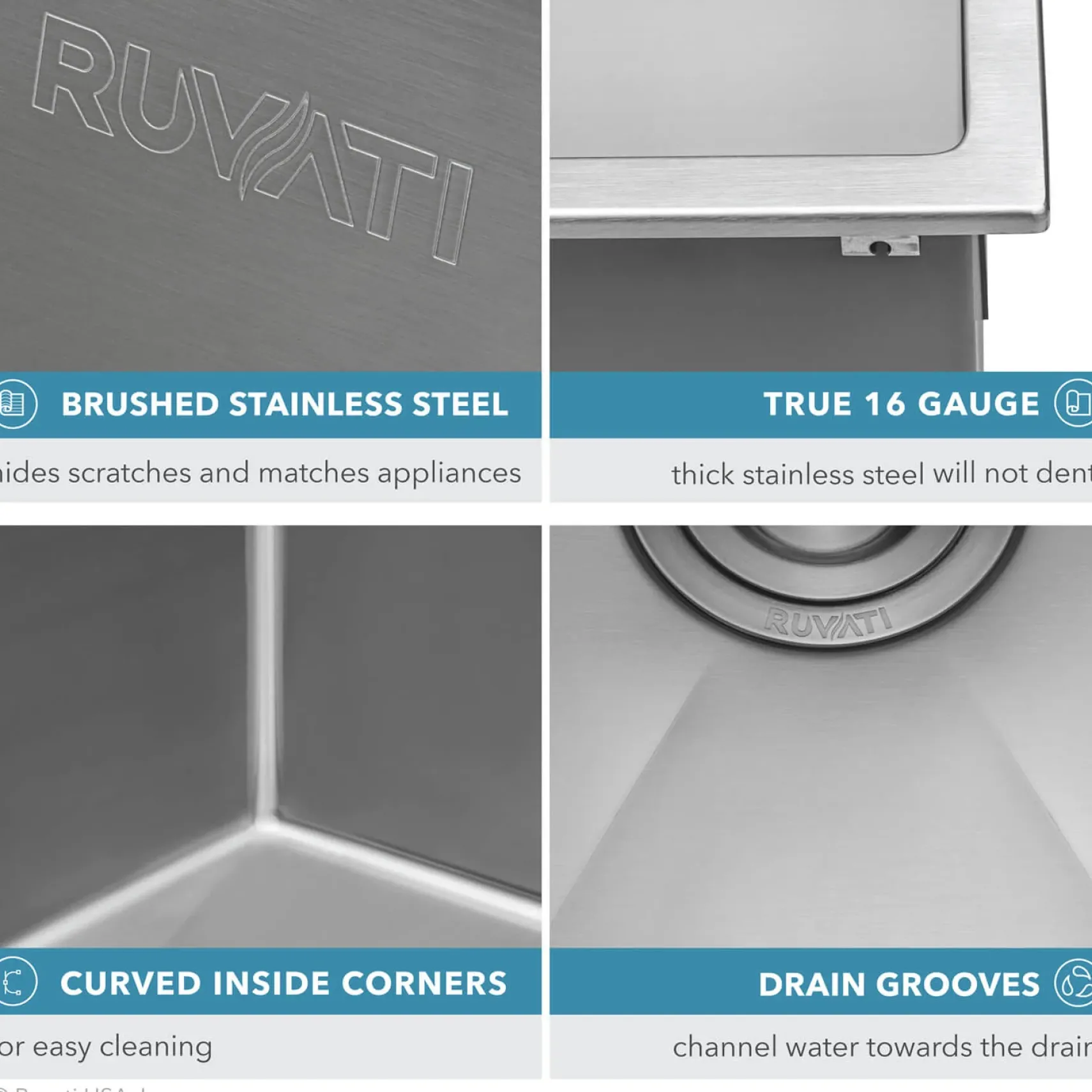 Ruvati Tirana Pro 21" Drop-in Topmount Stainless Steel Bar/Prep Sink, 16 Gauge, RVH8071