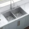 Ruvati Tirana Pro 33" Stainless Steel Kitchen Sink, 50/50 Double Bowl, 16 Gauge, Rounded Corners, RVH8051