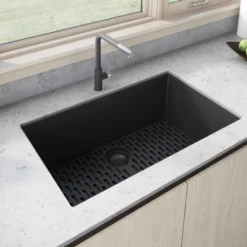 Ruvati 27" Undermount Granite Composite Kitchen Sink, Midnight Black, RVG2027BK