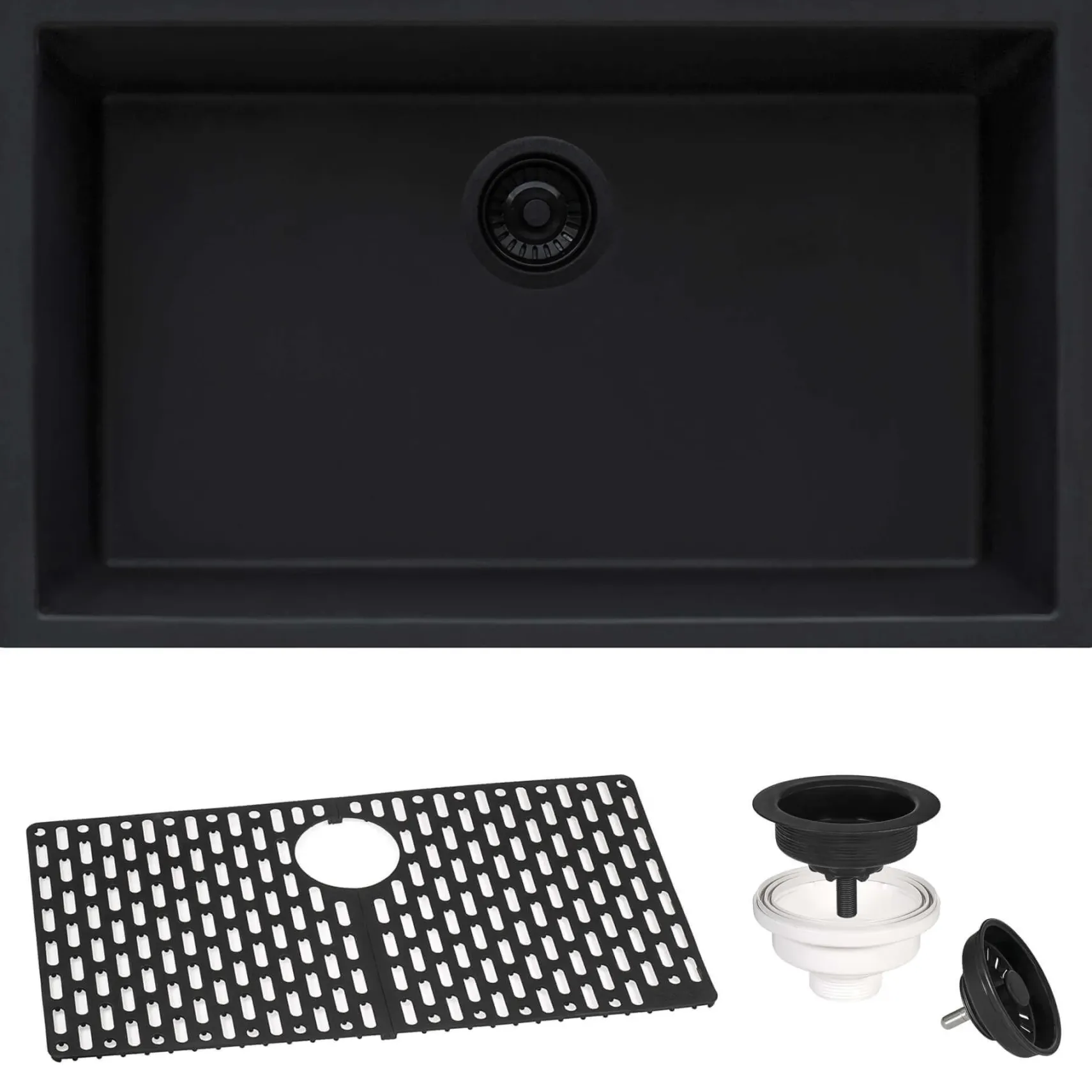 Ruvati 27" Undermount Granite Composite Kitchen Sink, Midnight Black, RVG2027BK