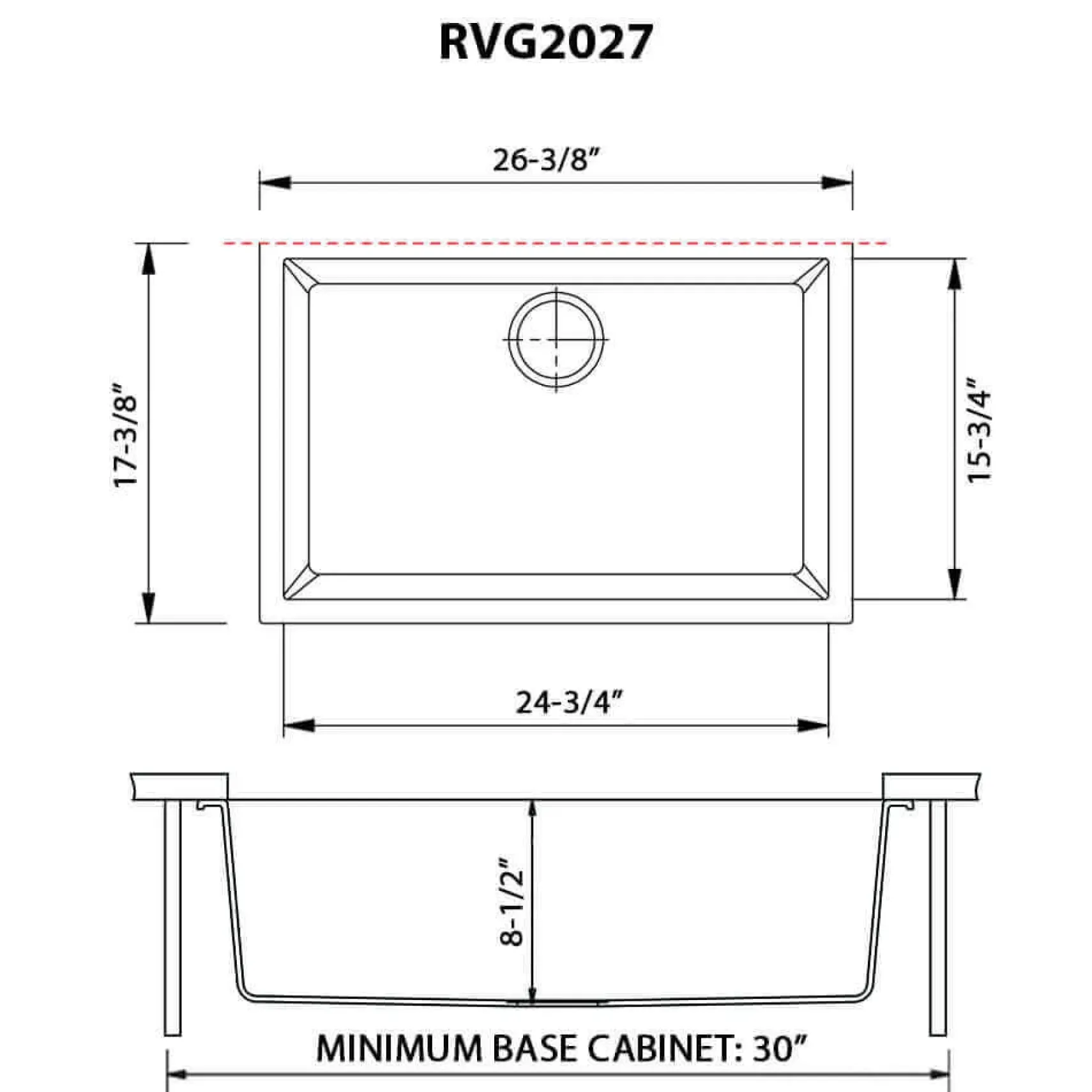 Ruvati 27" Undermount Granite Composite Kitchen Sink, Midnight Black, RVG2027BK