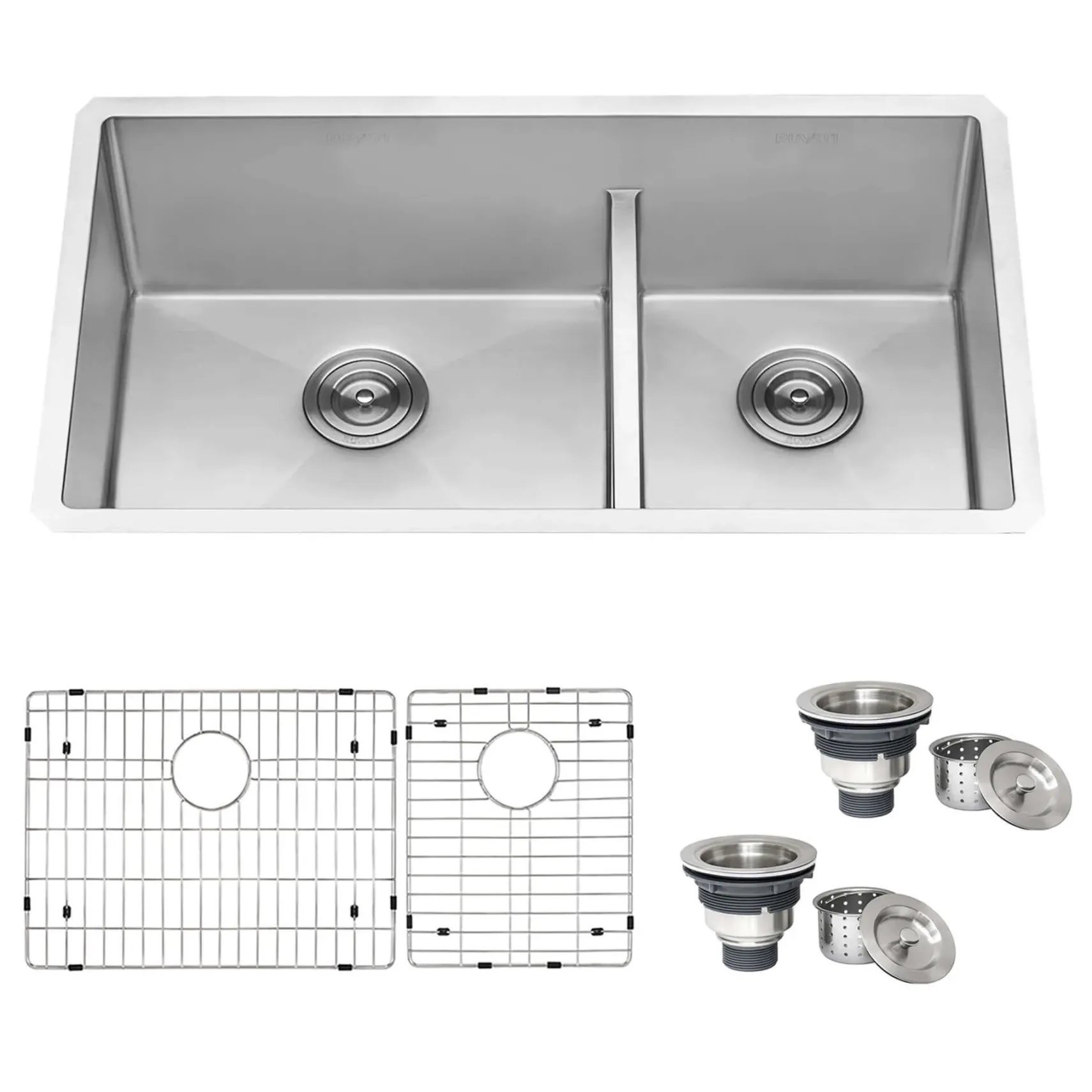 Ruvati Urbana 30" Undermount Stainless Steel Kitchen Sink, 60/40 Low Divide Double Bowl, 16 Gauge, Rounded Corners, RVH7357