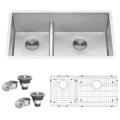 Ruvati Urbana 33" Undermount Stainless Steel Kitchen Sink, 40/60 Low Divide Double Bowl, 16 Gauge, Rounded Corners, RVH7418