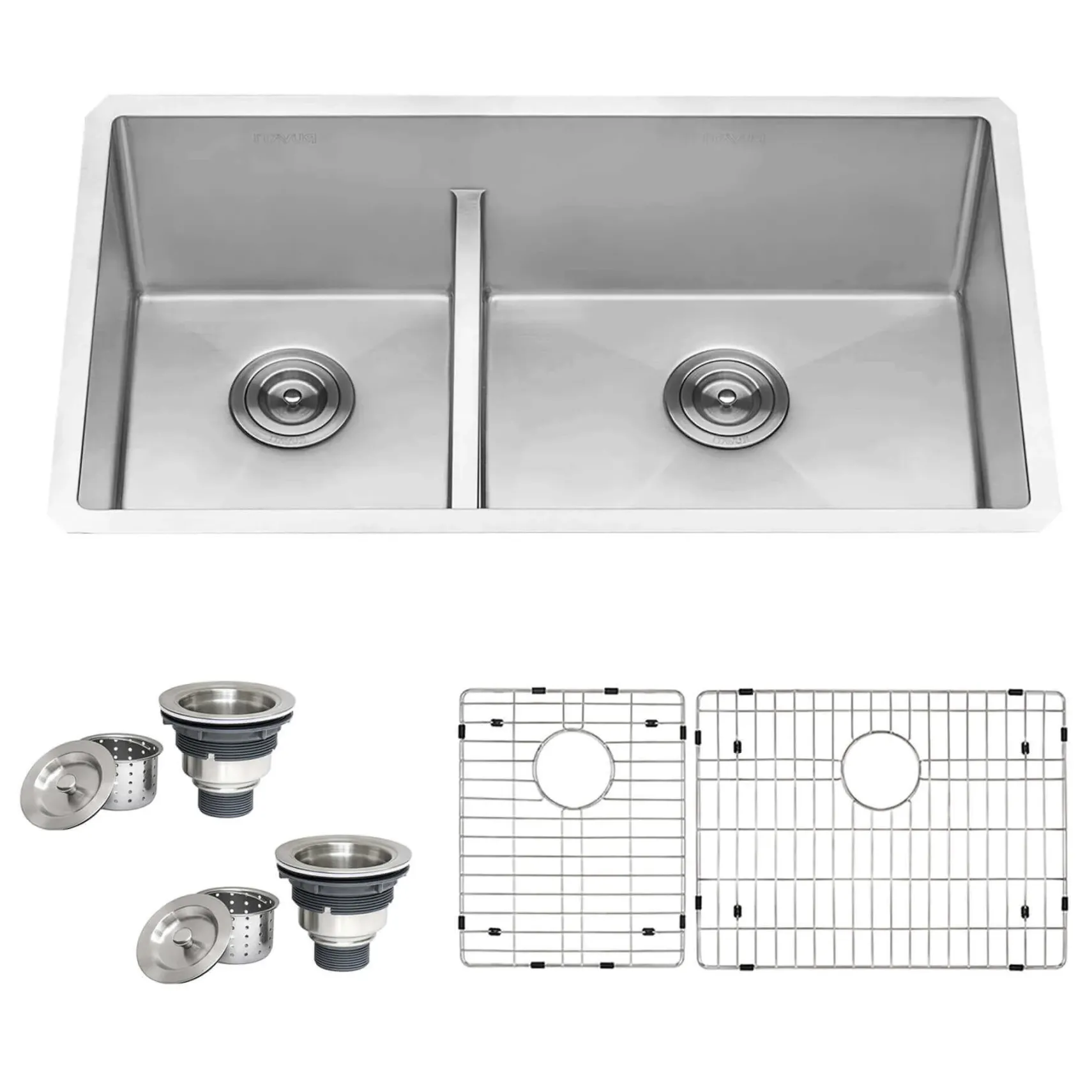 Ruvati Urbana 33" Undermount Stainless Steel Kitchen Sink, 40/60 Low Divide Double Bowl, 16 Gauge, Rounded Corners, RVH7418