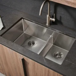 Ruvati Urbana 28" Undermount Stainless Steel Kitchen Sink, 60/40 Low Divide Double Bowl, 16 Gauge, Rounded Corners, RVH7255