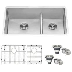 Ruvati Urbana 28" Undermount Stainless Steel Kitchen Sink, 60/40 Low Divide Double Bowl, 16 Gauge, Rounded Corners, RVH7255