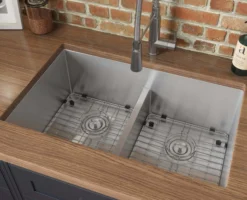Ruvati Urbana 30" Undermount Stainless Steel Kitchen Sink, 50/50 Low Divide Double Bowl, 16 Gauge, Rounded Corners, RVH7355