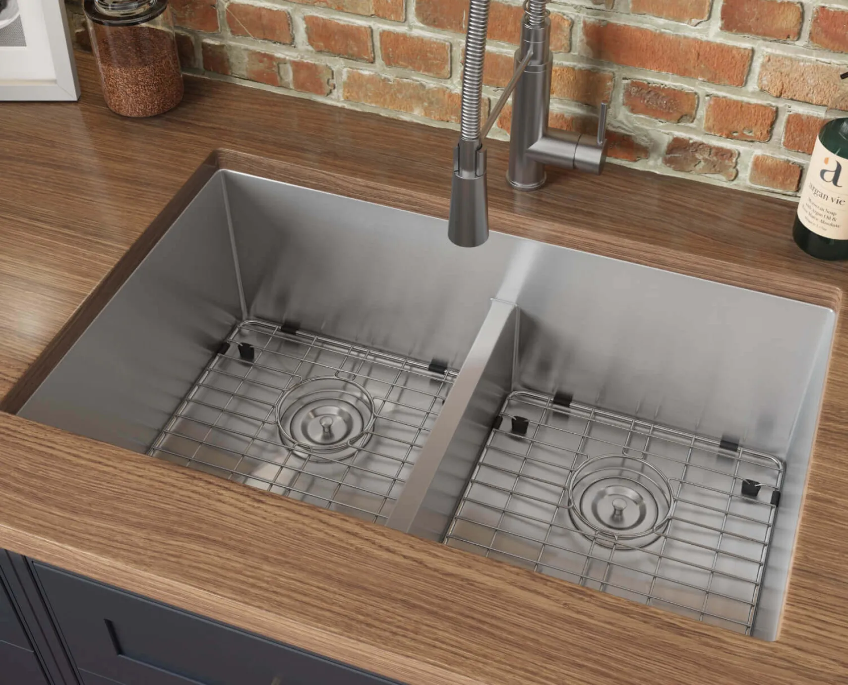 Ruvati Urbana 32" Undermount Stainless Steel Kitchen Sink, 50/50 Low Divide Double Bowl, 16 Gauge, Rounded Corners, RVH7411